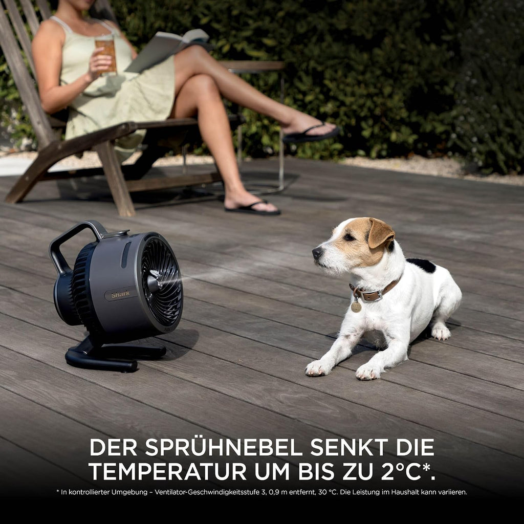 Shark FlexBreeze HydroGo – Ventilador nebulizador de alto rendimiento, refrigeración para interiores y exteriores, silencioso y duradero, con y sin cable, compacto y ligero, 5 velocidades, antracita FA050EU