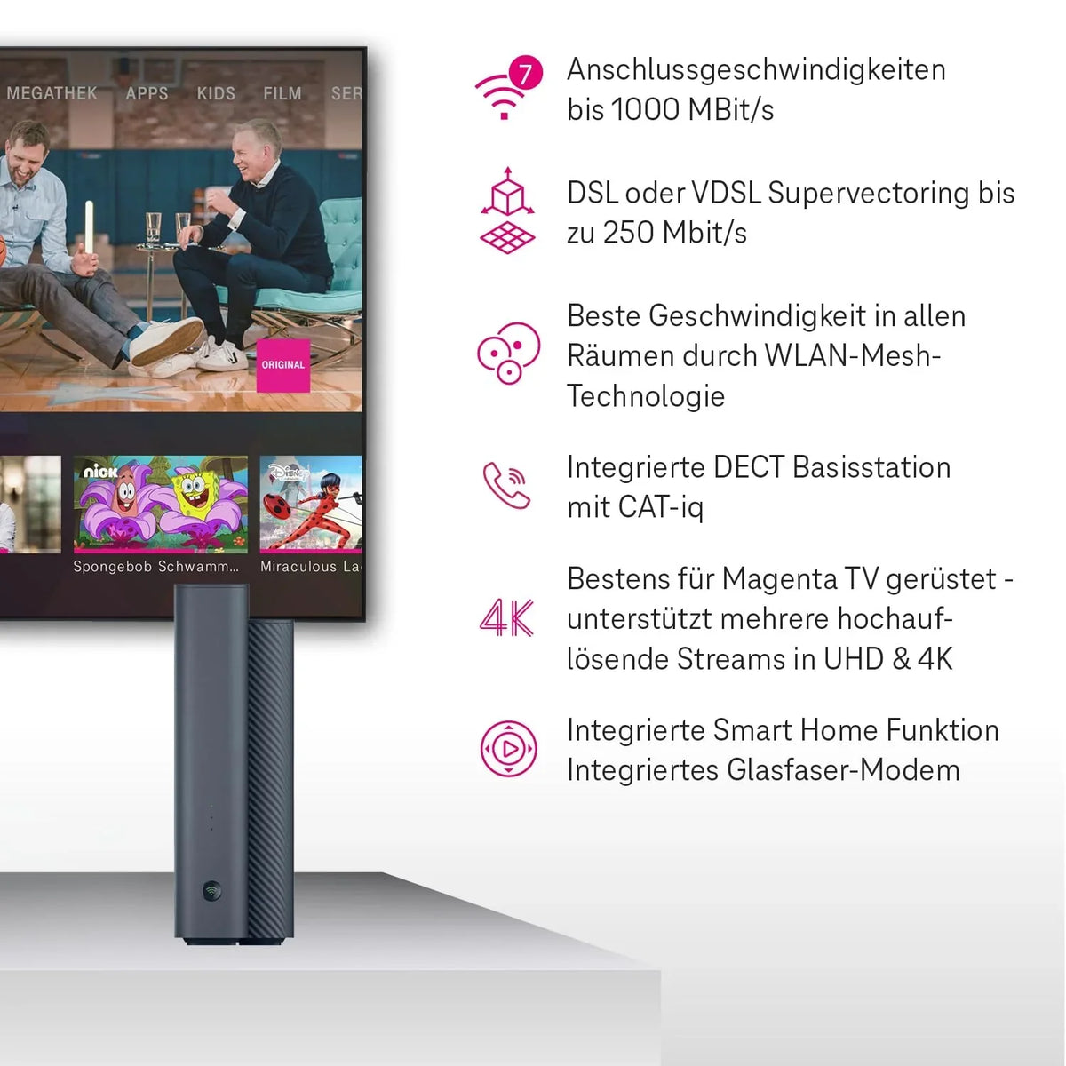 Router WiFi 7 Deutsche Telekom Speedport 7, módem de fibra óptica, 6.760 Mbit/s, Mesh, base SmartHome, ideal para Entertain TV en 4K