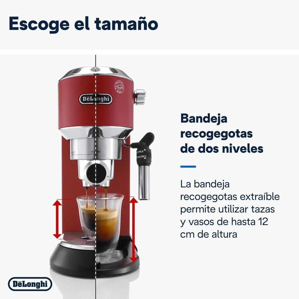 De'Longhi Dedica – Cafetera de bomba de acero inoxidable para café molido o monodosis, espresso y capuchino, depósito de 1,3 litros, sistema antigoteo, modelo EC685.M, color metal
