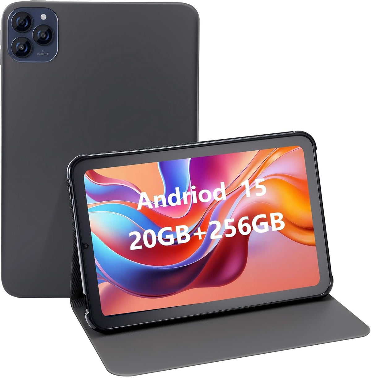 Tableta de 10.1", Android 15, pantalla in-cell, 20 GB (8+12) de RAM, 256 GB de ROM, 1280x800, batería de 6000 mAh, Bluetooth, cámara dual, GMS, WiFi