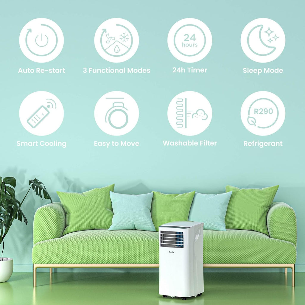 Aire acondicionado portátil Comfee MPPH-09CRN7, 9000 BTU 2,6kW, refrigeración, ventilación y deshumidificación, para habitaciones de hasta 88m³ (33㎡), aire acondicionado portátil con tubo de escape