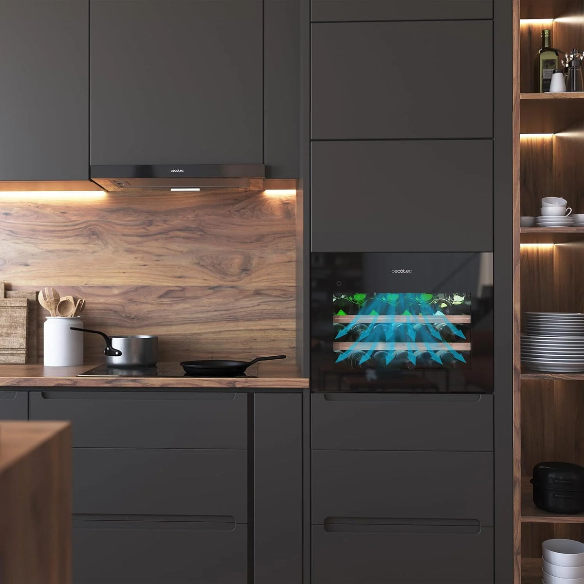 Cecotec Wbudowana lodówka na wino 28 butelek Bolero Grandsommelier Bi 28000 Touch Black kompresor. Z czarnym wykończeniem i cichą pracą