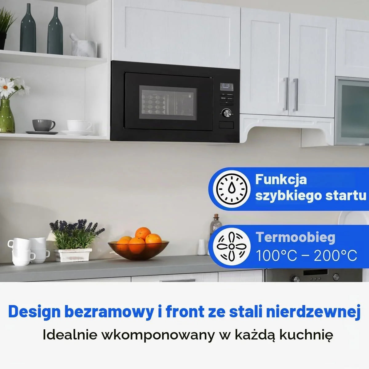 Kuchenka mikrofalowa do zabudowy Bomann® 3w1, Grill + Gorące powietrze, przestrzeń do gotowania 25 l, 8 programów automatycznych, Grill + talerz obrotowy (średnica 27 cm), 900 W