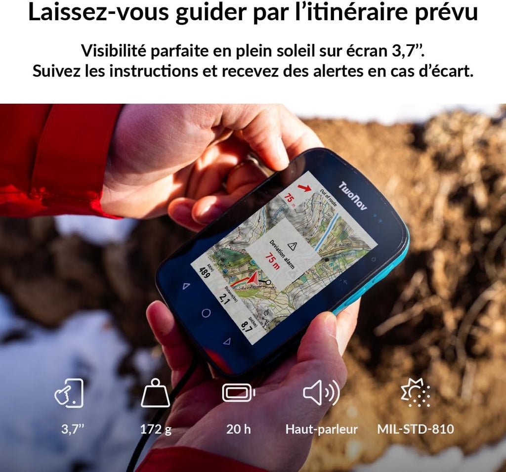 TwoNav Terra (64 GB) + Mapa completo de Francia IGN Top25 instalado, GPS deportivo con pantalla grande de 3,7 pulgadas para montaña, senderismo, BTT, ciclismo