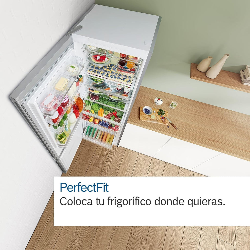 Bosch Serie 4 - Frigorífico combi, NoFrost, alto 203 x ancho 70 cm, 438 L, Tecnología VitaFresh, Blanco - KGN49XIDQ