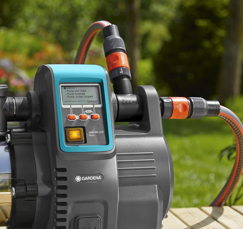 Gardena Premium Hauswasserautomat 6000/6E LCD Inox: Bomba de agua doméstica con caudal de 6000 l/h, motor de 1300 W, con pantalla LCD, carcasa de bomba de acero inoxidable de alta calidad (1760-20)