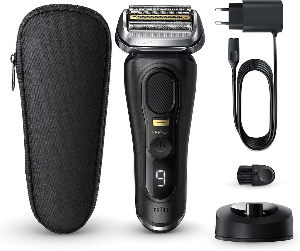Afeitadora eléctrica para hombre Braun Series 9 Pro+, afeitadora con 5 elementos de corte, recortadora ProTrimmer, base de carga, 60 min de batería, Wet&Dry, fabricada en Alemania, 9510s, negro