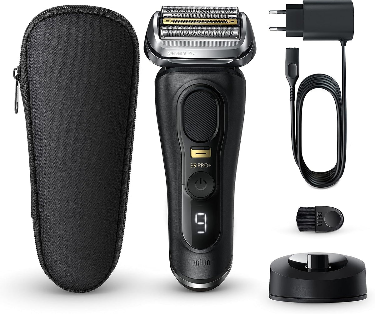 Afeitadora eléctrica para hombre Braun Series 9 Pro+, afeitadora con 5 elementos de corte, recortadora ProTrimmer, base de carga, 60 min de batería, Wet&Dry, fabricada en Alemania, 9510s, negro