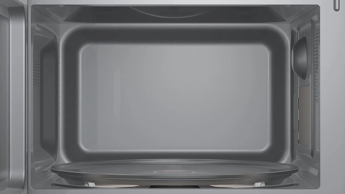 Bosch FFL023MW0 seria 2 kuchenka mikrofalowa, 26 x 44 cm, 800 W, talerz obrotowy 27 cm, zawias drzwi z lewej strony, AutoPilot 7 7 programy automatyczne, obsługa czyszczenia, wyświetlacz dotykowy LED,