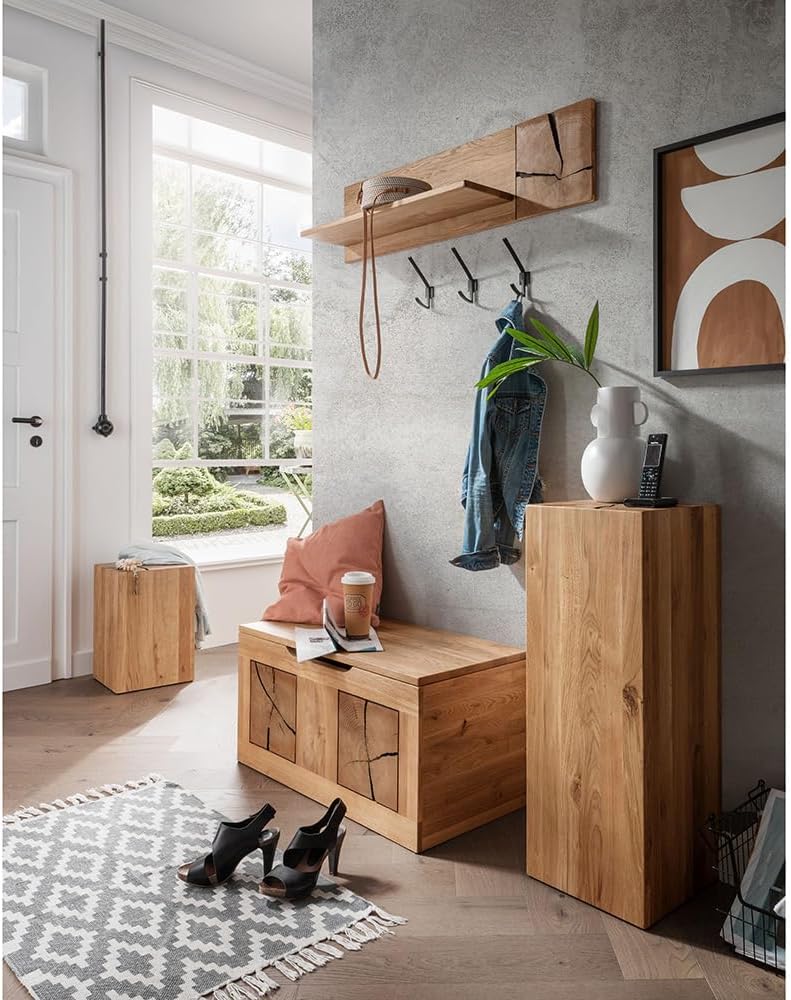 Lomadox Baúl arcón de madera maciza banco arcón para ropa arcón de asiento arcón para pie de cama A/A/P aprox. 80/40/40 cm moderno en roble aceitado con madera de testa