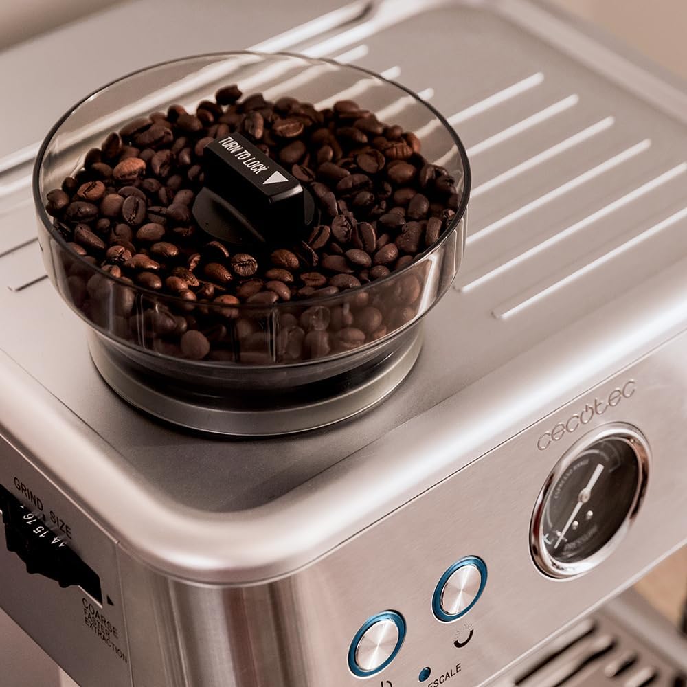 Cafetera express Cecotec Barista Power Espresso 20 Barista. 2250 W, 20 bares, manómetro y 2 thermoblocks, depósito de café en grano, molinillo con 20 niveles, vaporizador
