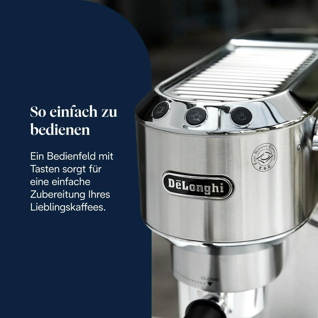 Cafetera espresso De'Longhi EC 685.M Dedica Style 1L – 15 bares, boquilla para espuma de leche, 15 cm, metal
