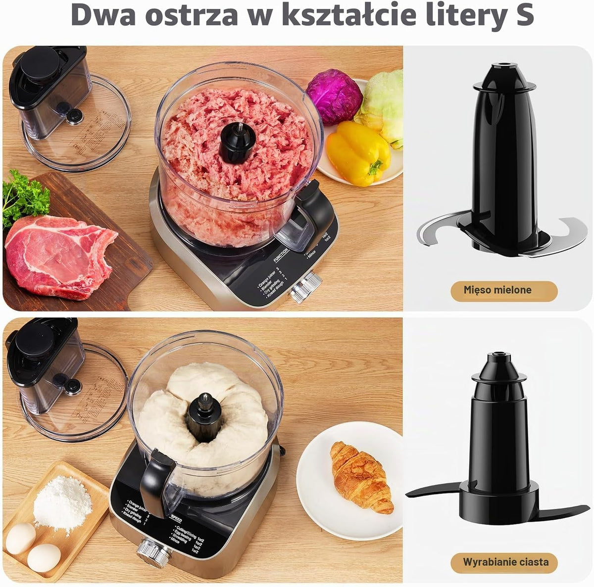 YASHE Wielofunkcyjny robot kuchenny 11 w 1, blender, mikser, rozdrabniacz, sokowirówka i maszyna do ciasta z miską 2,5 l i pojemnikiem do miksowania 1,5 l, 1300 W, 3-biegowy, funkcja pulsu, blokada
