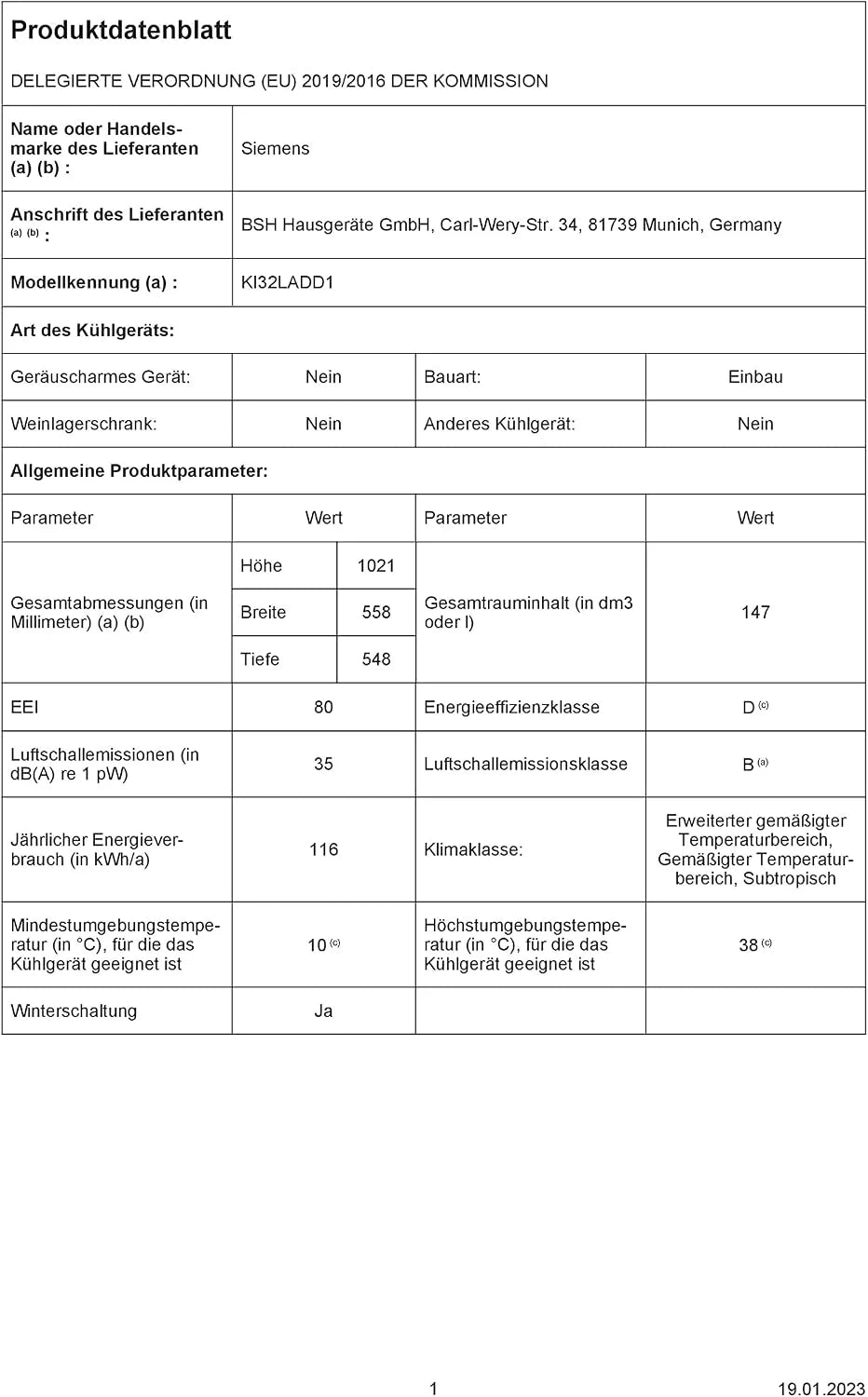 SIEMENS KI32LADD1 iQ500 lodówka do zabudowy z zamrażarką, 102,5 x 56 cm, lodówka 132 l, zamrażarka 15 l, wyprodukowana w Niemczech, dłuższa świeżość dzięki hyperFresh Box,