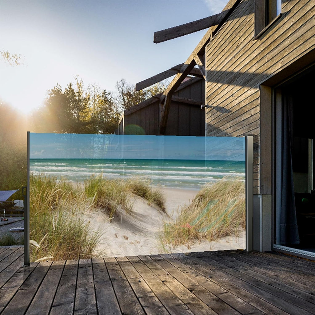 Toldo lateral pantalla de privacidad impresión fotográfica playa duna mar Báltico paraviento derecha 160x300 cm