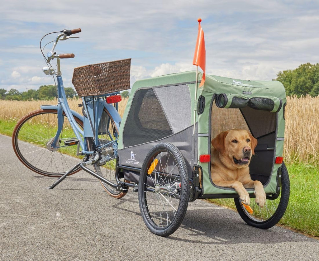 Remolque para perros, carrito para bicicleta, cochecito Cruvado hasta 45 kg, plegable, estructura de acero, correa de seguridad, reflectores, enganche universal