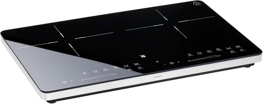 Placa de inducción doble WMF Kult X, 2 fuegos, placa de cocción hasta 28 cm, 2 zonas de cocción, 8 niveles, detección de ollas, pantalla táctil, vitrocerámica, función de temporizador, 3500 W