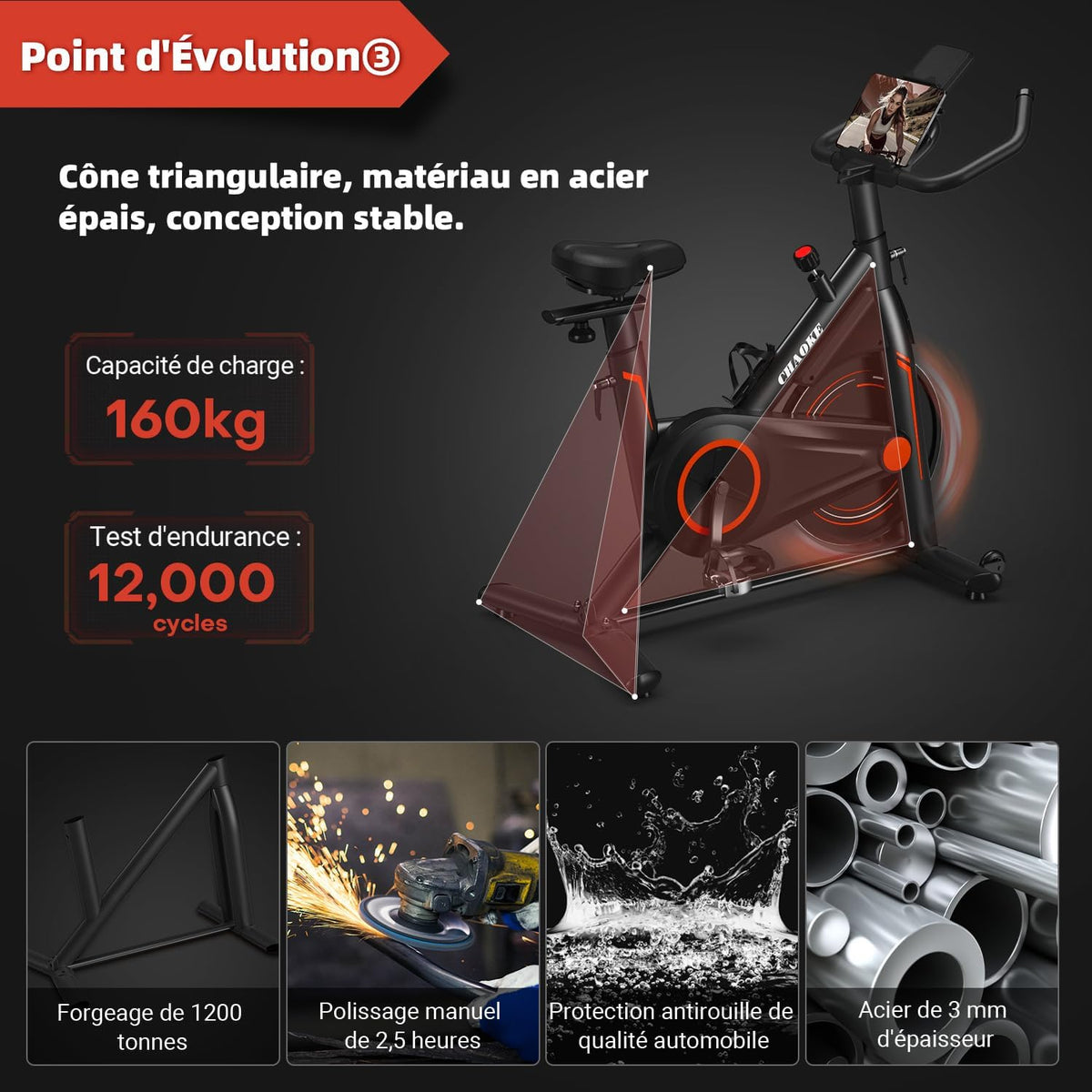 CHAOKE Bicicleta Estática Silenciosa con Resistencia Magnética Ajustable, Bicicleta Estática con APP, Bicicleta de Ejercicio con Monitor LCD, Asiento Cómodo, para Entrenamiento Cardio, Capacidad 160 KG
