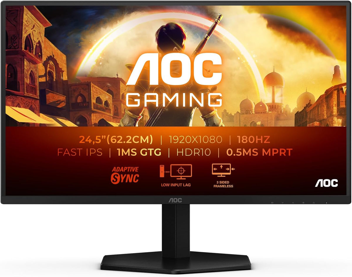 Monitor AOC Gaming 25G42E Full HD 25 pulgadas 180 Hz, 1 ms, FreeSync Prem., G-Sync Comp., HDR10 (1920 x 1080, 1 x HDMI 2.0, 1 x DisplayPort 1.4) Negro Gris