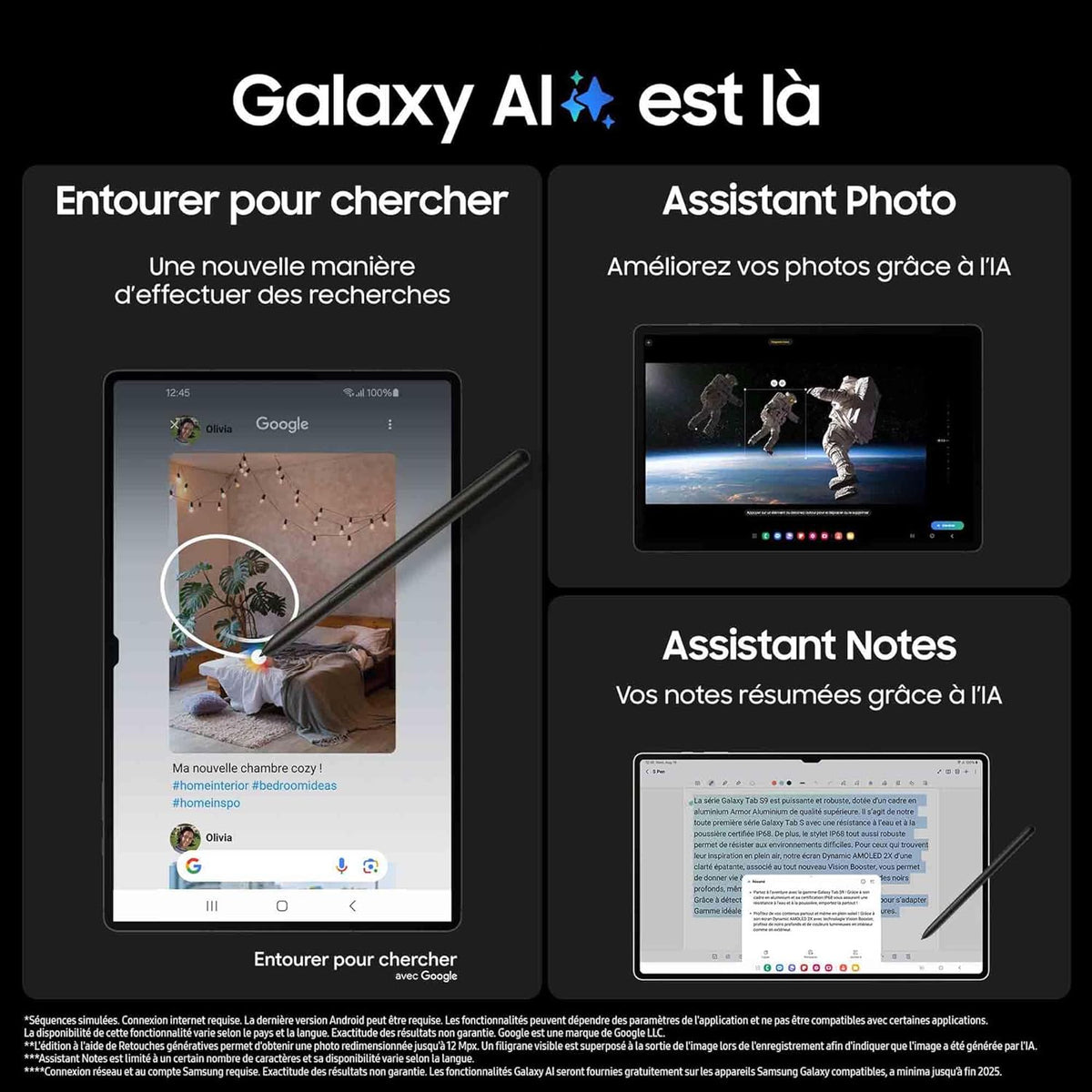 Tablette Android Samsung Galaxy Tab S9+, 12,4", 256 Go de stockage, lecteur MicroSD, Wi-Fi, S Pen inclus, anthracite, chargeur secteur rapide 25 W inclus, exclusivité Amazon version FR