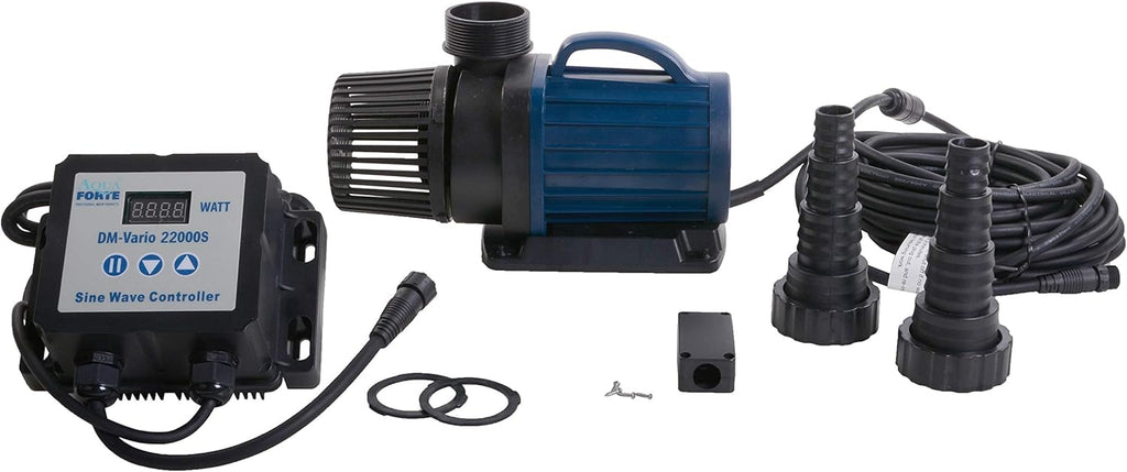 Bomba para filtro/estanque AquaForte DM-22.000 Vario S, 70-200W, altura de elevación 7,5m, regulable con controlador externo. Ideal como bomba para estanques o para arroyos/cascadas.