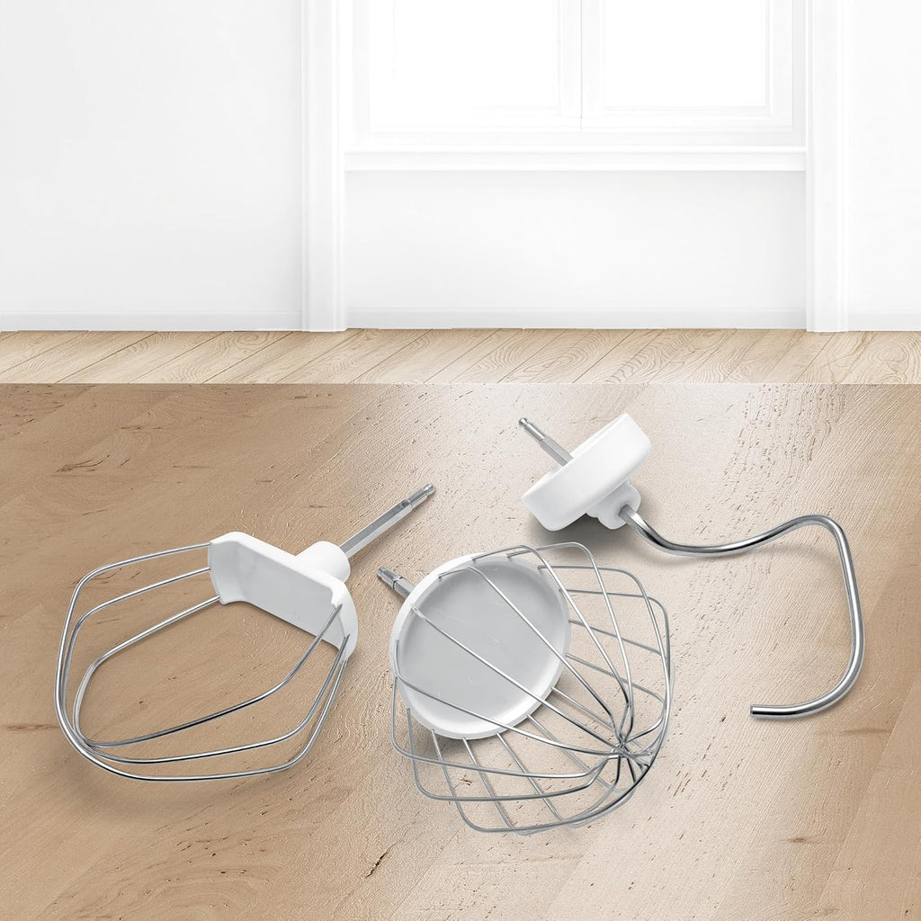 Bosch MUM2 wielofunkcyjny robot kuchenny, 700 W, maszynka do ubijania i wyrabiania ciast, mikser planetarny, hak do ciasta, duża misa ze stali nierdzewnej 3,8l z pokrywą, kolor biały, MUMS2EW00