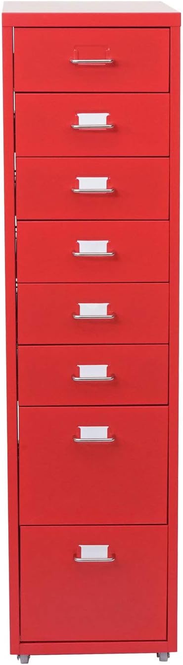 Mendler Cajonera Boston T851AM, archivador de acero, 110x28x41cm 8 cajones - rojo