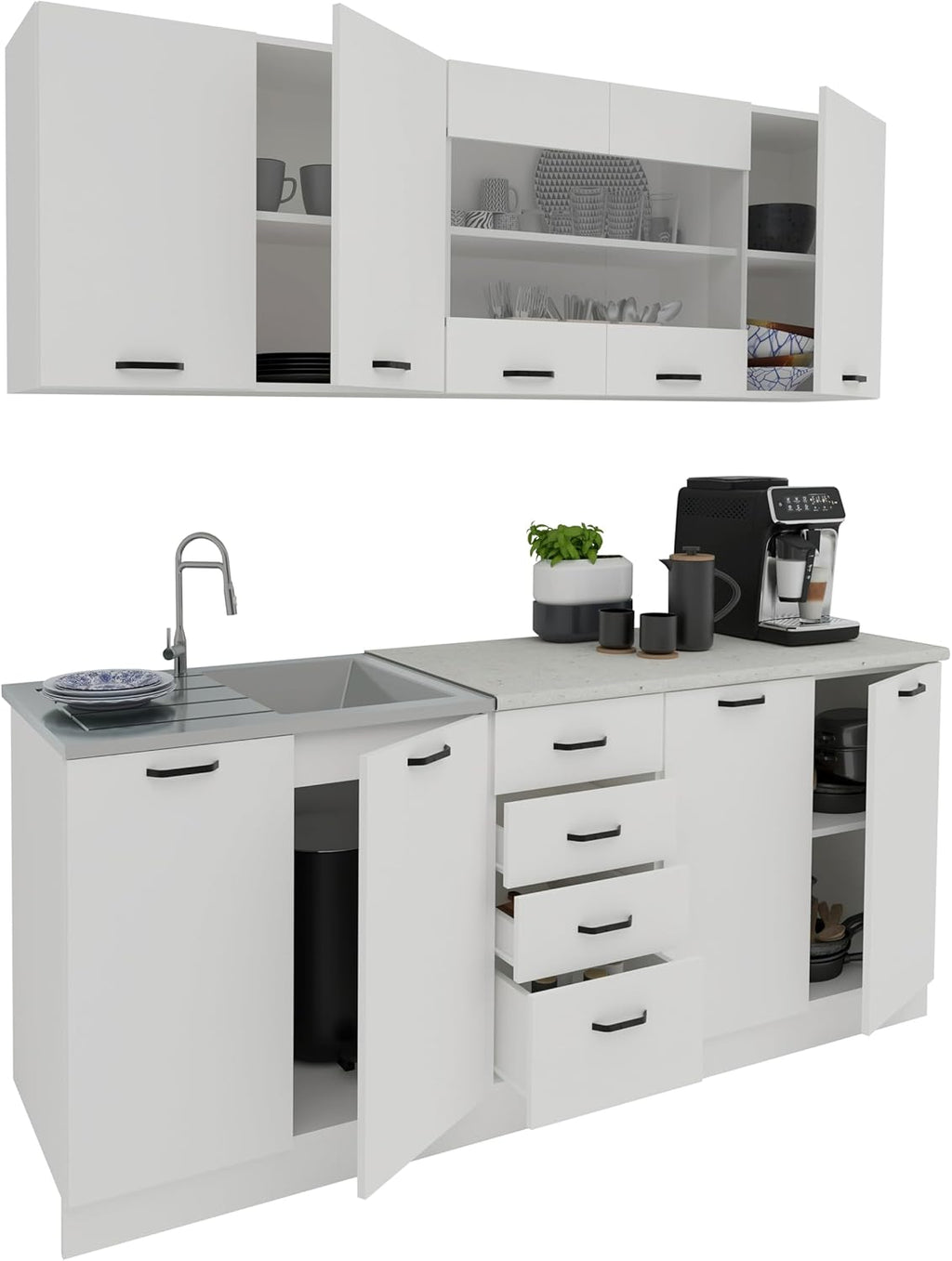 Cocina lineal Riga, blanco, L 200 cm
