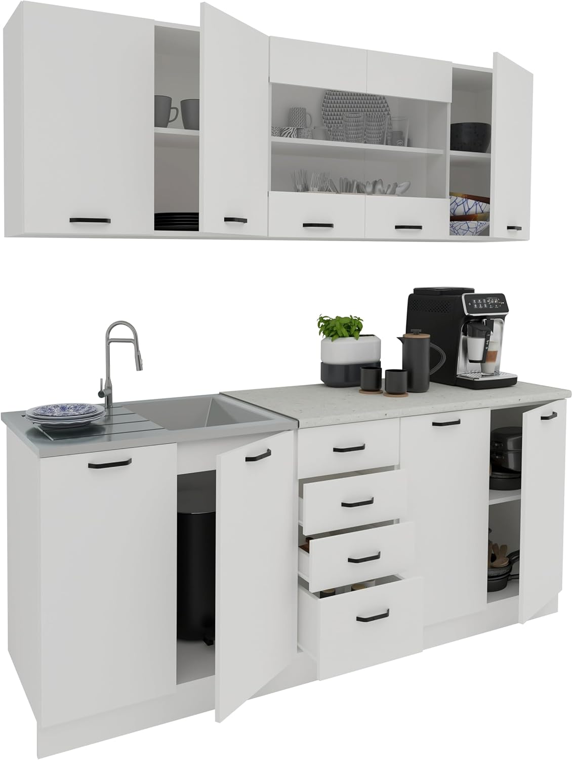 Cocina lineal Riga, blanco, L 200 cm