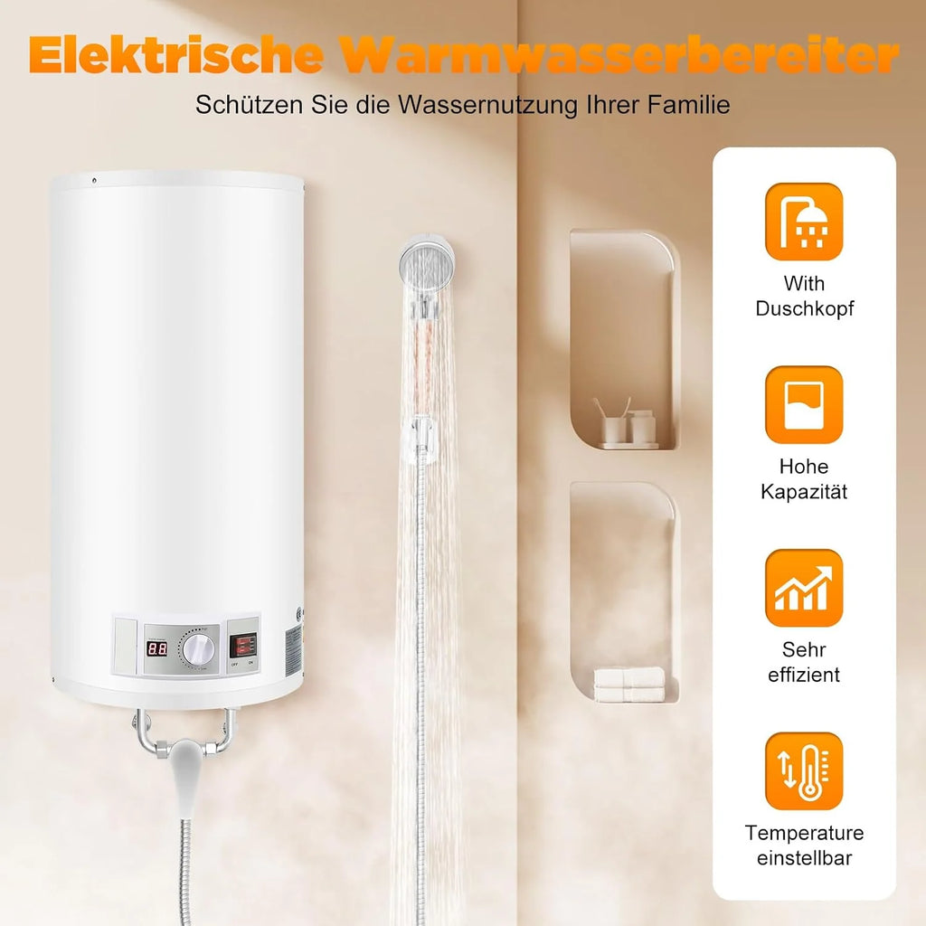 Bojler, elektryczny zbiornik ciepłej wody 2000 W, 220 V, mocowanie ścienne, bojler wodny, prysznic, wiszący na ścianie, do łazienki, prysznica, 25-75℃