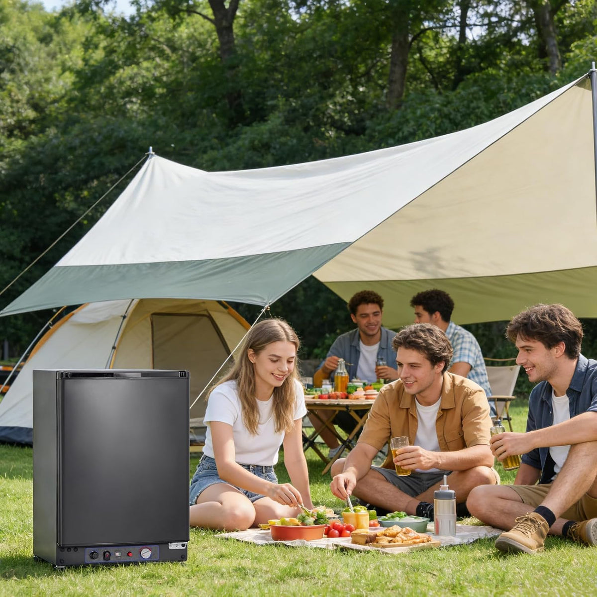 Nevera de gas SMETA 60L para camping, nevera de absorción, nevera de gas de 3 vías 12V 230V, nevera para autocaravanas, caravanas, furgonetas, viajes, cabañas, garaje, silenciosa, puerta reversible