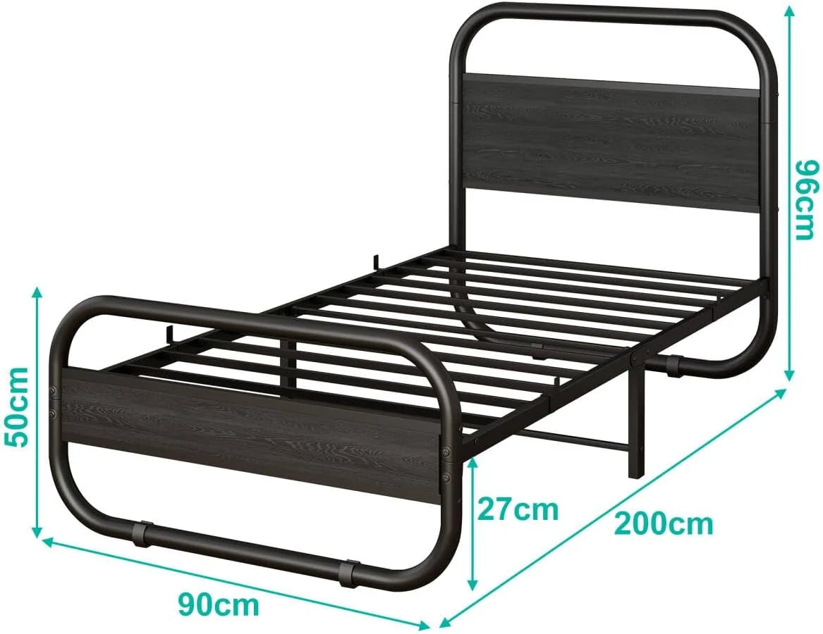 HOMERECOMMEND Rama łóżka pojedynczego z metalu w kolorze czarnym 90 x 200 cm