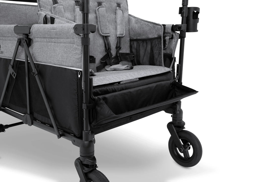 Jeep Wrangler Deluxe Stroller Wagon for 4 Kids – Removable Canopy, Cooler Bag, Modular Seats, XXL Storage, All-Terrain Tires, Adjustable Handlebars
