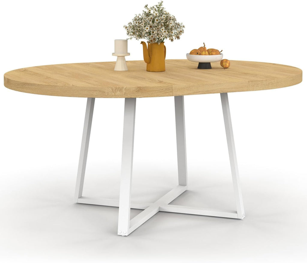 IDMarket - Mesa de comedor redonda extensible Selma de 4 a 8 personas, madera y blanco, 110-150 cm