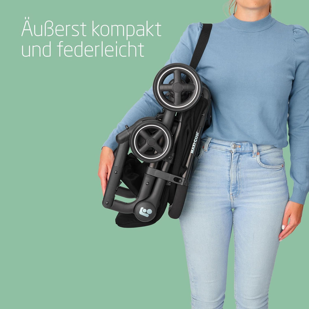 Cochecito para bebé Maxi-Cosi Lara2, 0–4 años, 0–22 kg, silla de paseo ultraligera y compacta, 3 posiciones de reclinado, posición horizontal, plegado compacto, correa para el hombro, Essential Black