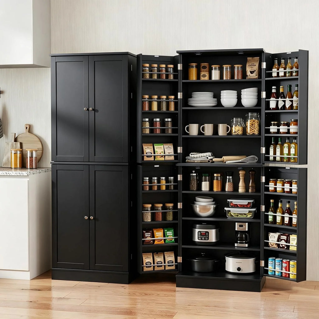 COSTWAY Szafka kuchenna wysoka, szafka na zapasy 170 cm (czarna)