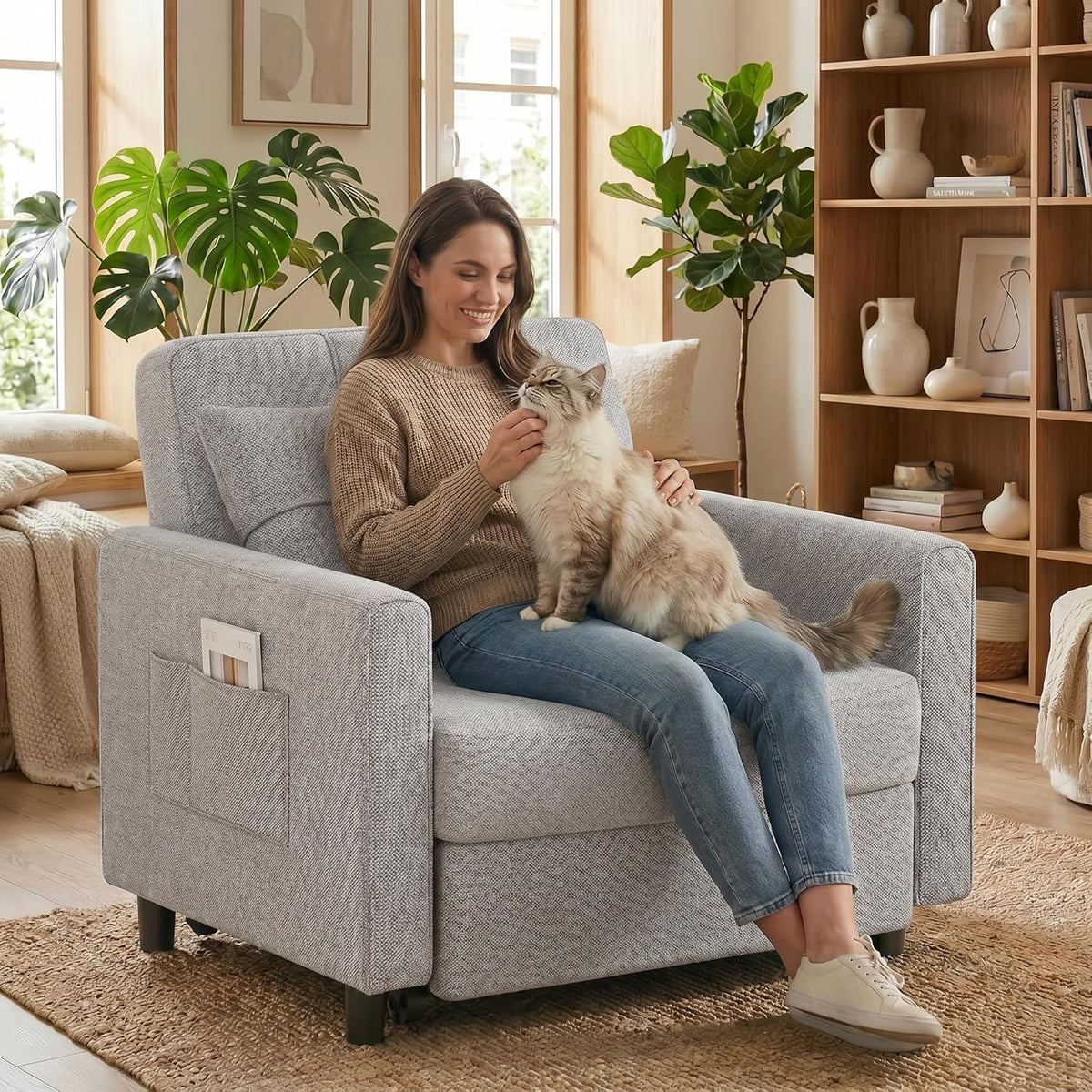 Gizoon Sofá cama convertible 3 en 1, silla cama individual extraíble con respaldo ajustable, sofá multifuncional espacioso para sala de estar, dormitorio, apartamento