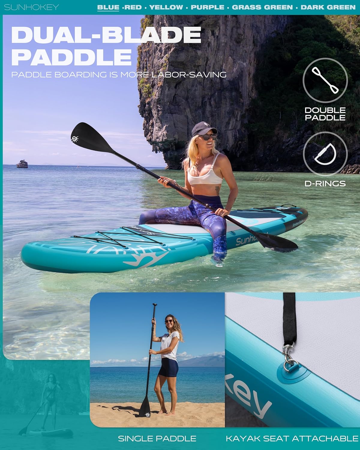 Tabla de Paddle Surf Hinchable 335cm con Accesorios Incluidos de Primera Calidad, Remo Ajustable, Bomba de Mano, Mochila de Transporte. 335 x 86 x 15 cm, Soporta hasta 181kg