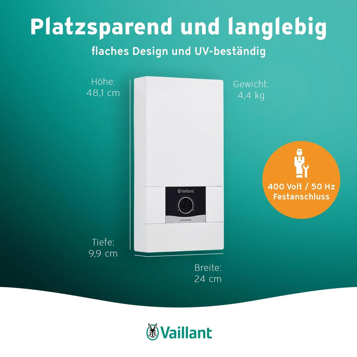 Calentador de paso Vaillant VED E 24/8 resistente a la presión 24kW 400V regulación continua pantalla digital 0010023779 clase energética A