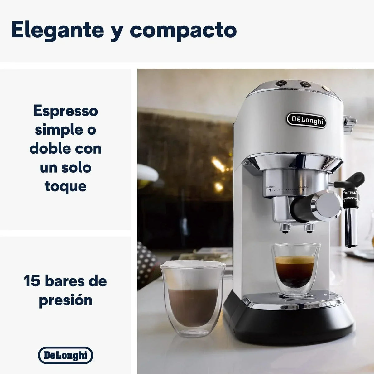 De'Longhi Dedica – Cafetera de bomba de acero inoxidable para café molido o monodosis, espresso y capuchino, depósito de 1,3 litros, sistema antigoteo, modelo EC685.M, color metal