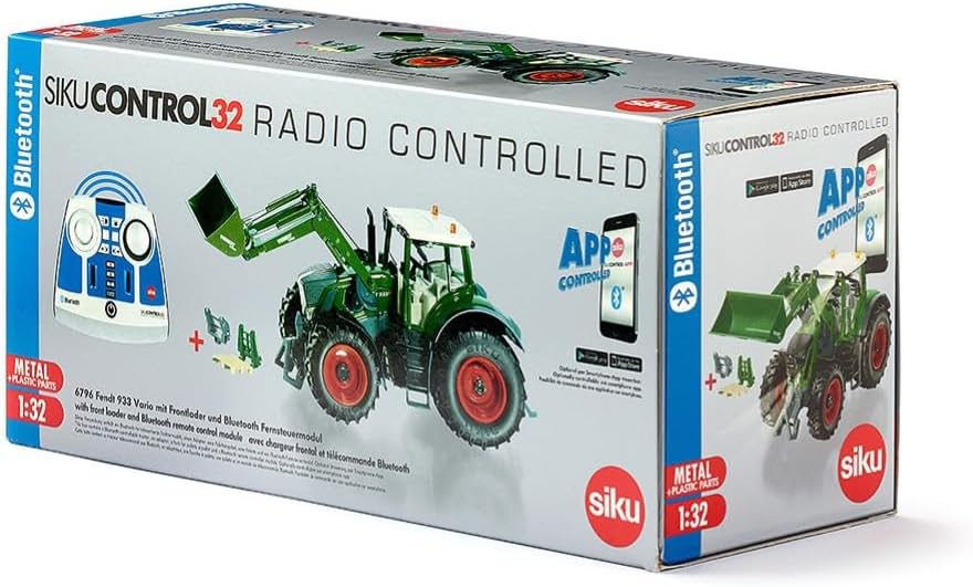 siku 6796, Tractor Fendt 933 Vario con cargador frontal, verde, metal/plástico, 1:32, radiocontrol, incl. mando a distancia bluetooth y accesorios, control posible mediante app móvil