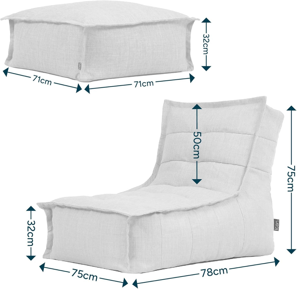 Puf Icon Dolce con reposapiés para adultos, verde salvia, puf para interior y exterior con relleno, bean bag, tejido resistente al agua, sillón cómodo para salón, sala de estar, dormitorio, jardín