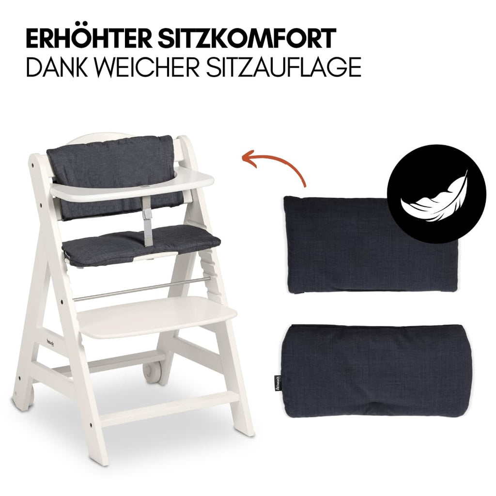 hauck Trona Beta+ Newborn Set Premium Dark Grey - Set de trona para bebé desde el nacimiento con accesorio para recién nacido Bouncer, cojín de asiento y bandeja - Gris oscuro