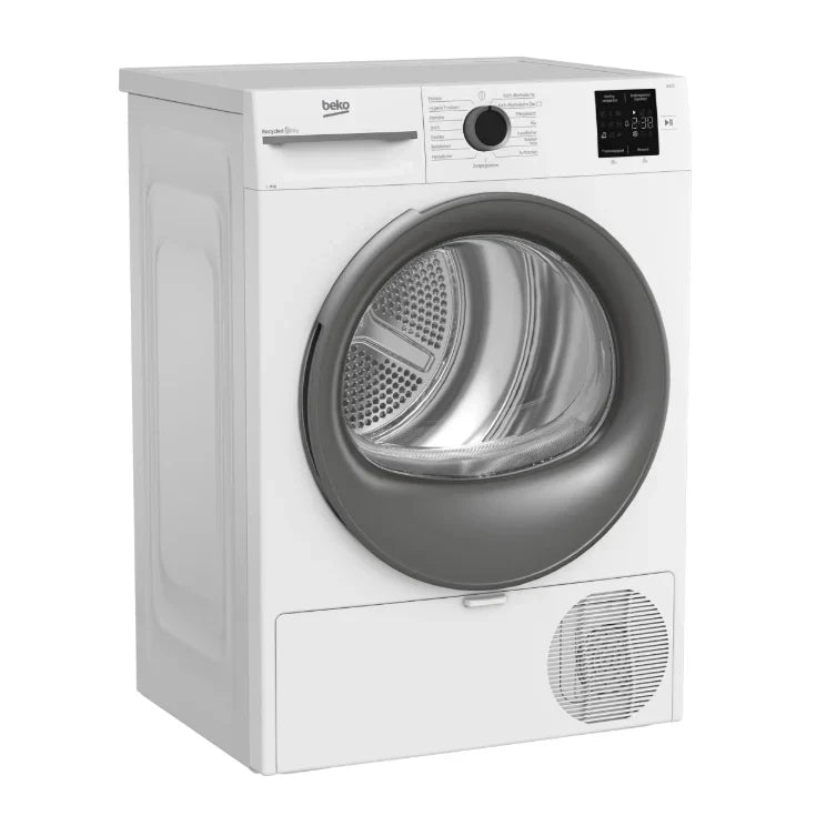 Secadora con bomba de calor Beko BM3T38210W1 8 kg, apta para alérgicos, secado higiénico, 15 programas, exprés, clase energética E