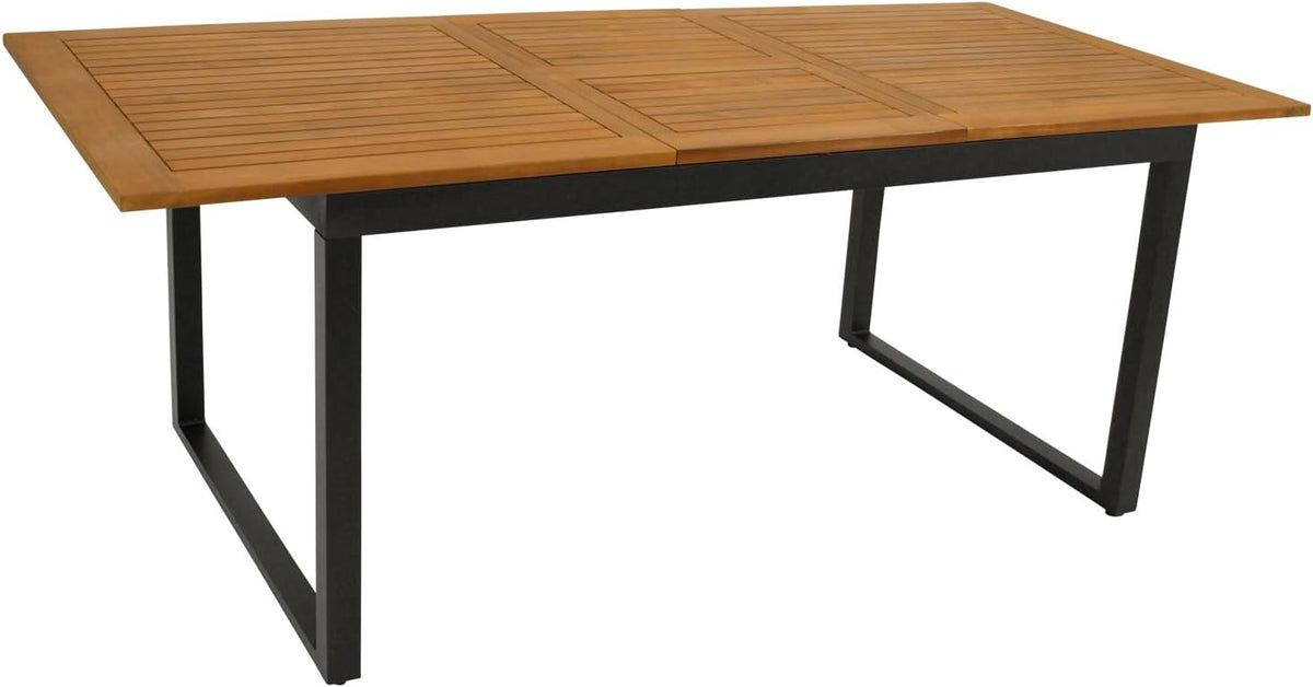 DEGAMO Mesa extensible de jardín RIVELLO 150/200x90 cm, aluminio antracita + madera de acacia aceitada, exterior, certificado FSC®