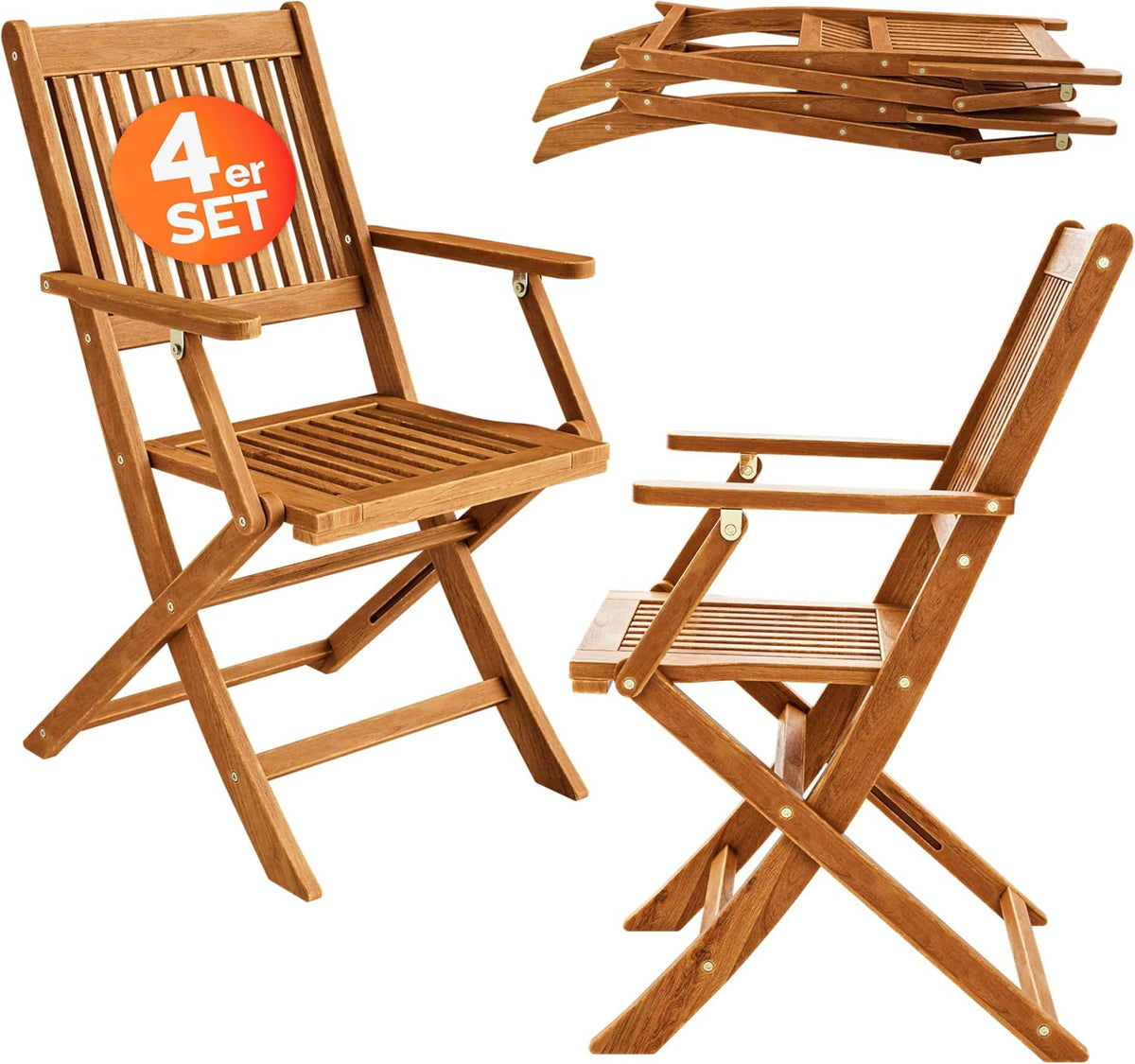 Casaria Set de 4 sillas de jardín Sydney, madera de acacia certificada FSC®, silla plegable, respaldo alto, sillón de jardín plegable