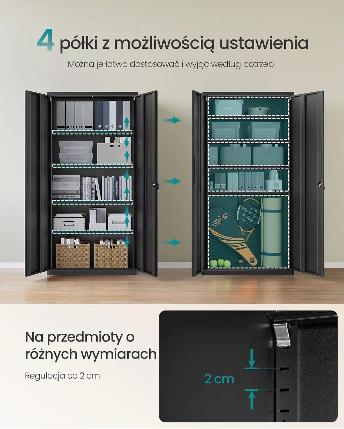 SONGMICS Szafa aktowa z 2 drzwiami, ze stali, 5 poziomów