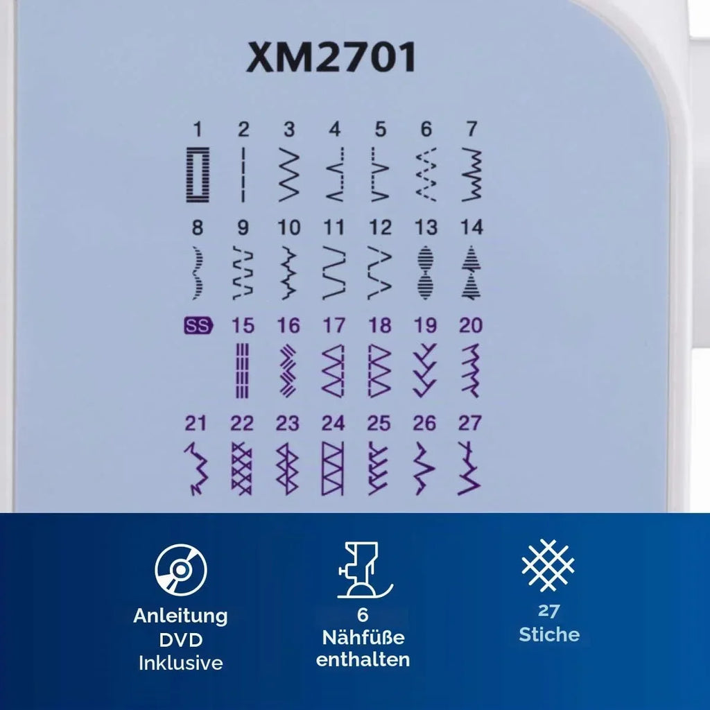 Máquina de coser eléctrica Brother XM2701S Edición Exclusiva, 27 programas de costura, brazo libre, enhebrador automático, costura de mezclilla