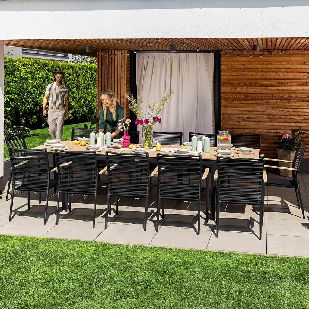Mesa de jardín extensible Barleta de di volio 200–300 cm de aluminio con efecto madera, mesa resistente a la intemperie para jardín y terraza (beige)