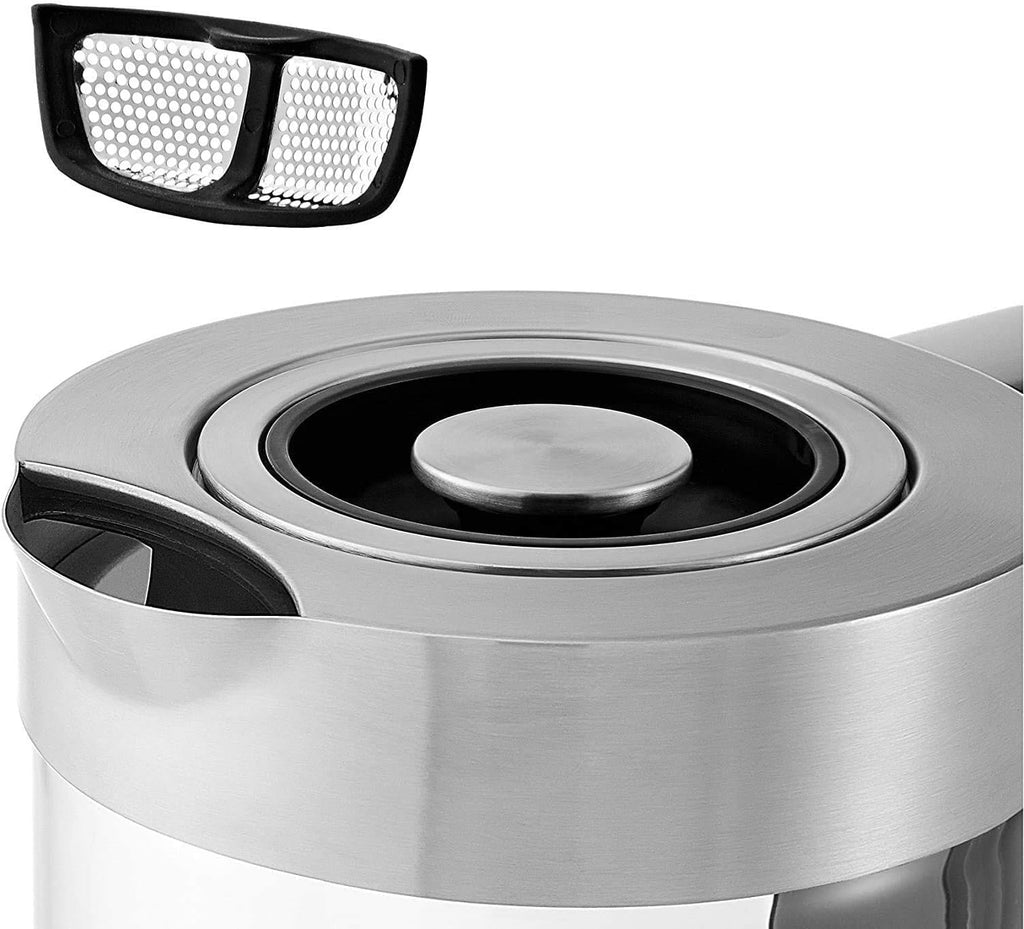 Tostadora de cristal WMF Lono con accesorio para panecillos, 2 rebanadas, XXL, elevación motorizada y hervidor de agua 2 en 1 Vario Lono, con ajuste de temperatura, 1,4-1,7 l, 3000 W, hervidor de té de cristal con infusor